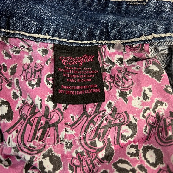 R&R Cowgirl 29"x24" Tall Bootcut Flare Low Mid Rise dark blue distressed - Picture 4 of 11